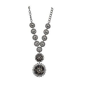 Erica Lyons Black Floral Statement Necklace With Faux Pearls Rhinestones